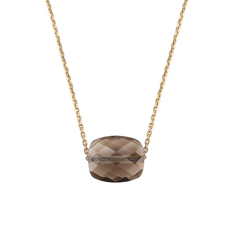 750 Yellow Gold & Cushion Smoky Quartz Necklace, 42 cm - Morganne Bello