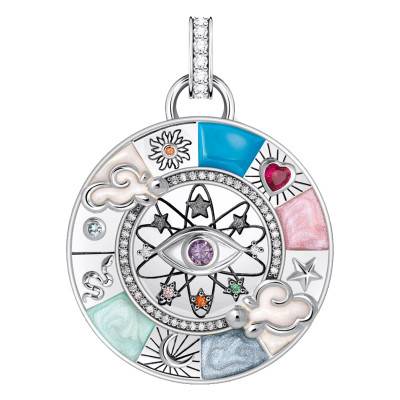 Pendentif Roue de la Fortune avec Symboles cosmiques en Argent 925 & Pierres Multicolores - PE962-340-7 - Thomas Sabo