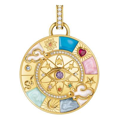 Pendentif Roue de la Fortune Symboles cosmiques en Plaqué Or Jaune & Pierres Multicolores - PE962-471-7 - Thomas Sabo