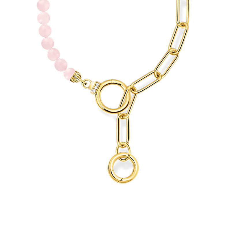 Yellow Gold-Plated Cosmic Amulets Necklace with Zirconia & Rose Quartz, 42 to 47 cm - KE2193-414-9 - Thomas Sabo