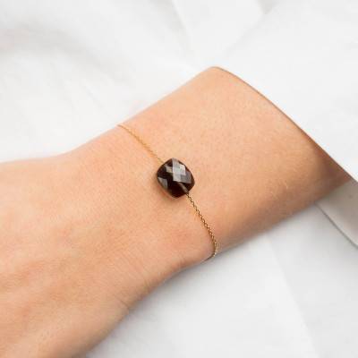Bracelet Quartz Fumé Coussin & Or Jaune 750, Longueur 17 cm - Morganne Bello