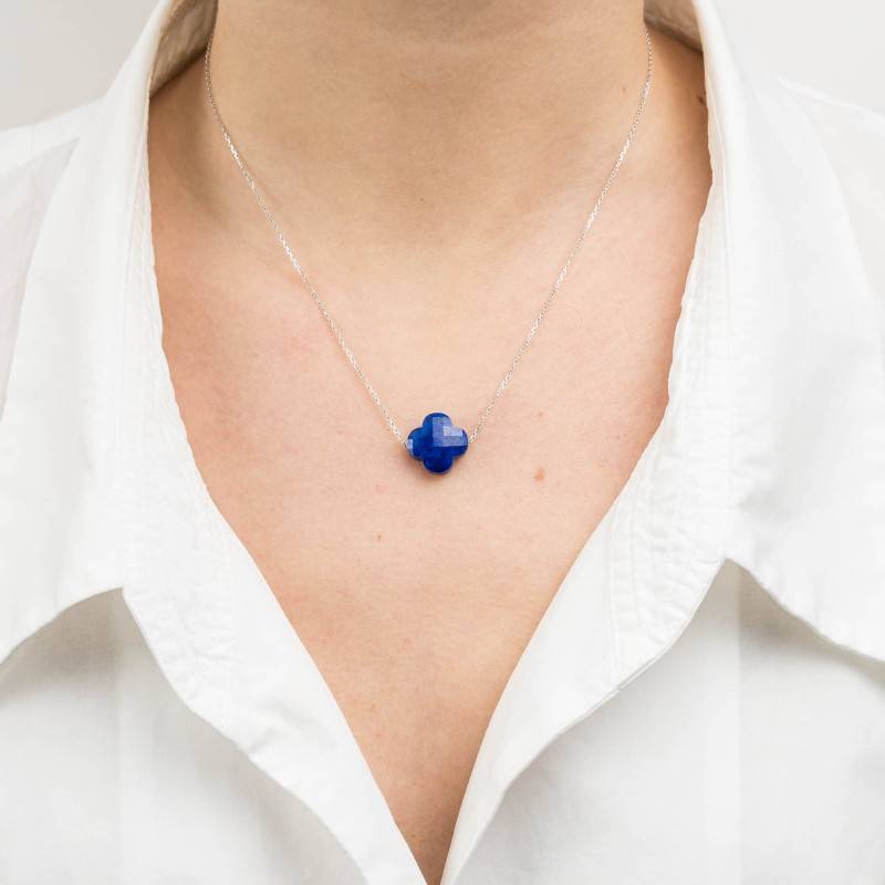Collier Ras De Cou En Argent 925 Et Lapis Lazuli - Longueur 42cm, Neuf Avec étiquettes, Bleu Intense