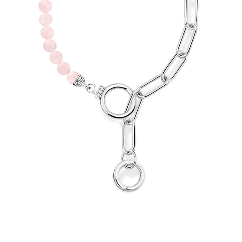 Cosmic Amulets 925 Silver & Cubic Zirconia and Rose Quartz Necklace, Length 42 cm to 47 cm - KE2193-035-9 - Thomas Sabo