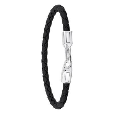 Black Leather & 925 Silver Rebel Basics Bracelet, Length 17 cm to 21 cm, Width 5 mm - A2149-682-11 - Thomas Sabo