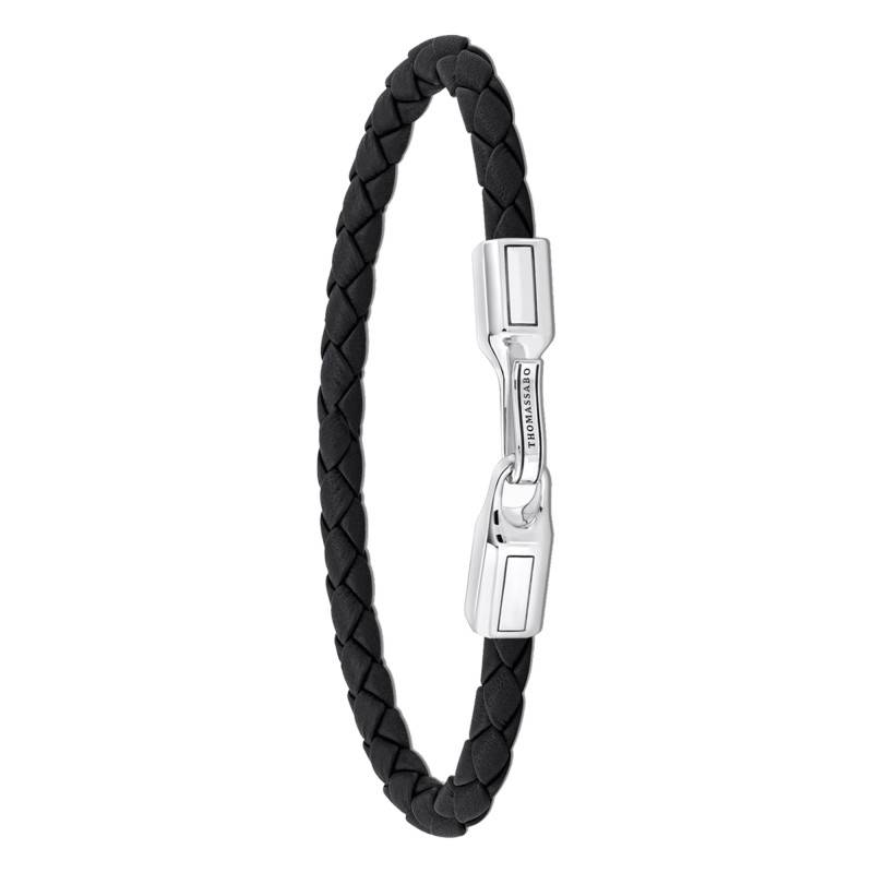 Black Leather & 925 Silver Rebel Basics Bracelet, Length 17 cm to 21 cm, Width 5 mm - A2149-682-11 - Thomas Sabo