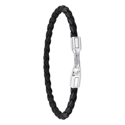 Black Leather & 925 Silver Rebel Basics Bracelet, Length 15 cm to 19 cm, Width 4 mm - A2147-682-11 - Thomas Sabo