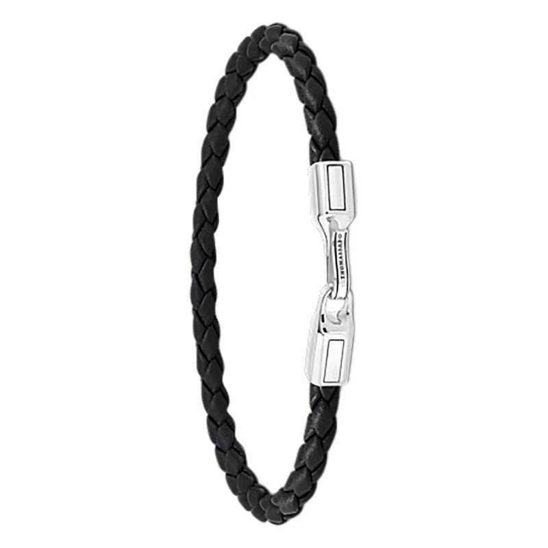 Black Leather & 925 Silver Rebel Basics Bracelet, Length 15 cm to 19 cm, Width 4 mm - A2147-682-11 - Thomas Sabo