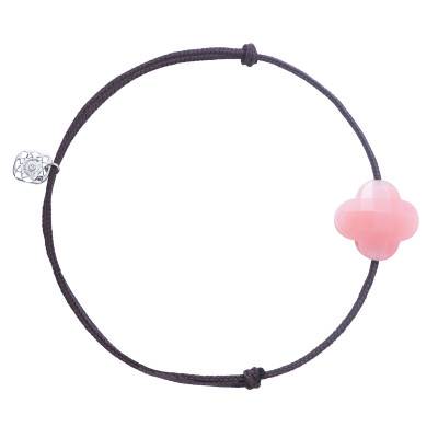 Taupe Cord Clover 925 Silver & Pink Opal Adjustable Length Bracelet - Morganne Bello