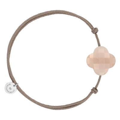 Bracelet Cordon Taupe Trèfle Pierre de Lune & Argent 925, Longueur Ajustable - Morganne Bello