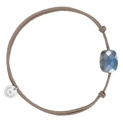 Bracelet Cordon Taupe Coussin Mini Labradorite & Argent 925, Longueur Ajustable - Morganne Bello