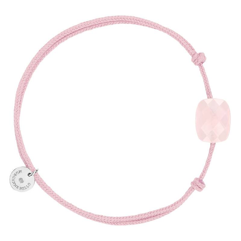 Cord 925 Silver & Cushion Pink Quartz Bracelet, Adjustable Length - Morganne Bello