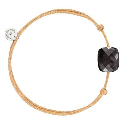 Bracelet Cordon Doré Coussin Pierre de Lune Hypersthene & Argent 925, Longueur Ajustable - Morganne Bello