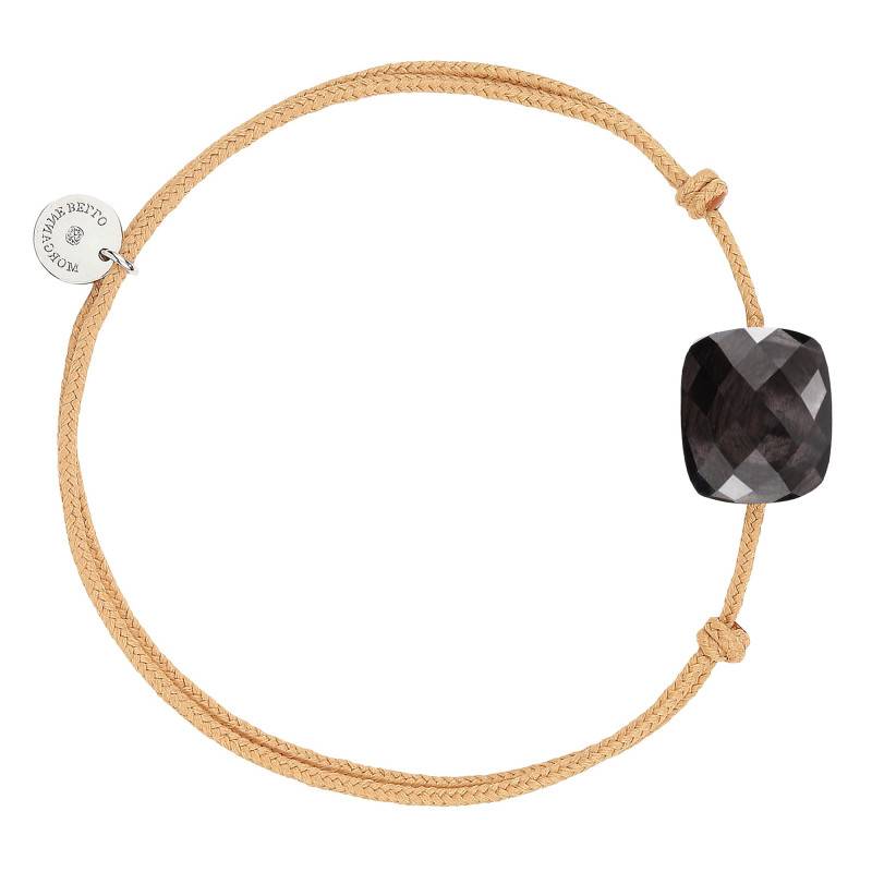 Golden Cord Hypersthene 925 Silver & Cushion Moonstone Bracelet, Adjustable Length - Morganne Bello