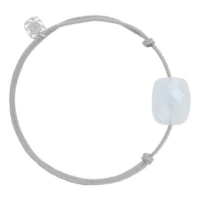 Gray Cord 925 Silver & Rainbow Moonstone Cushion Bracelet, Adjustable Length - Morganne Bello