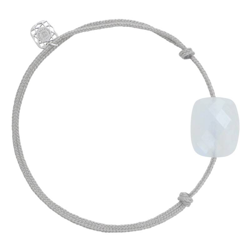Gray Cord 925 Silver & Rainbow Moonstone Cushion Bracelet, Adjustable Length - Morganne Bello
