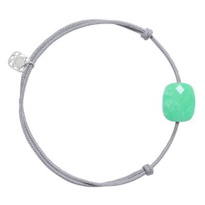 Bracelet Cordon Gris Coussin Chrysoprase Menthe & Argent 925, Longueur Ajustable - Morganne Bello