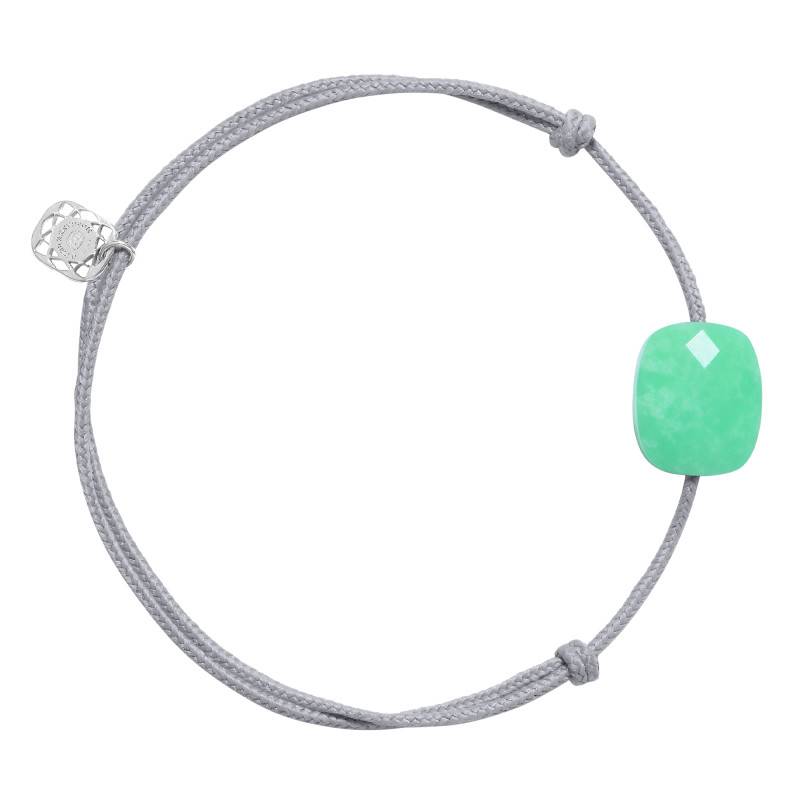 Gray Cord 925 Silver & Mint Chrysoprase Cushion Adjustable Length Bracelet - Morganne Bello