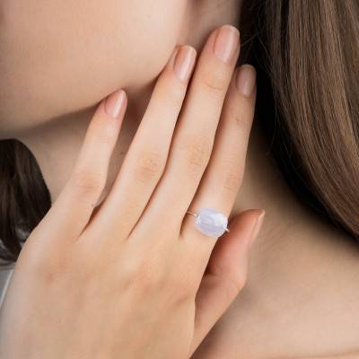 Bague Agate Coussin & Or Blanc 750 - Morganne Bello
