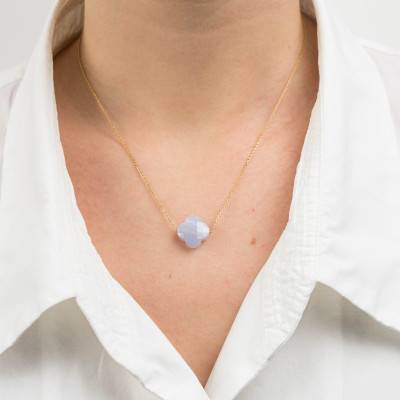 Collier Agate Trèfle & Or Jaune 750, Longueur 42 cm Ajustable - Morganne Bello