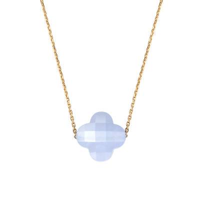 Collier Agate Trèfle & Or Jaune 750, Longueur 42 cm Ajustable - Morganne Bello