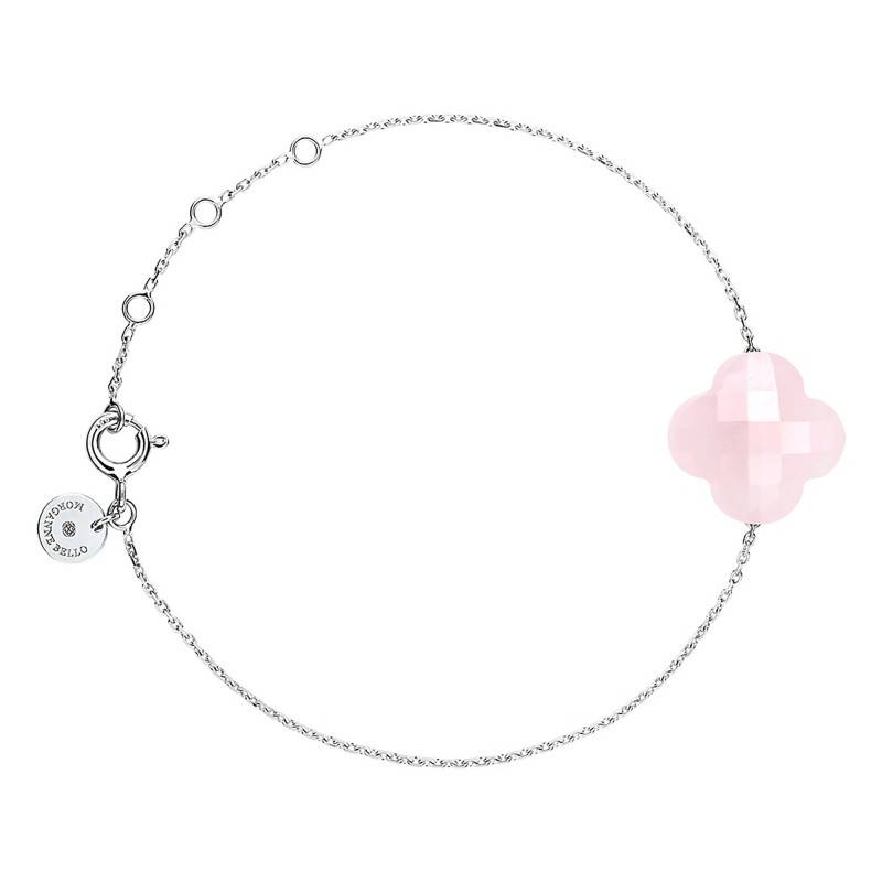 750 White Gold & Powder Pink Quartz Clover Bracelet, Adjustable Length 17 cm - Morganne Bello