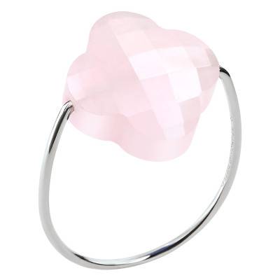 Bague Or Blanc 750 Quartz Rose Poudré Trèfle - Morganne Bello