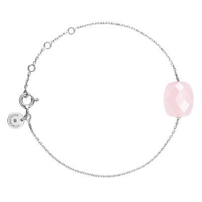 Bracelet Quartz Rose Poudré Coussin & Or Blanc 750, Longueur 17 cm Ajustable - Morganne Bello