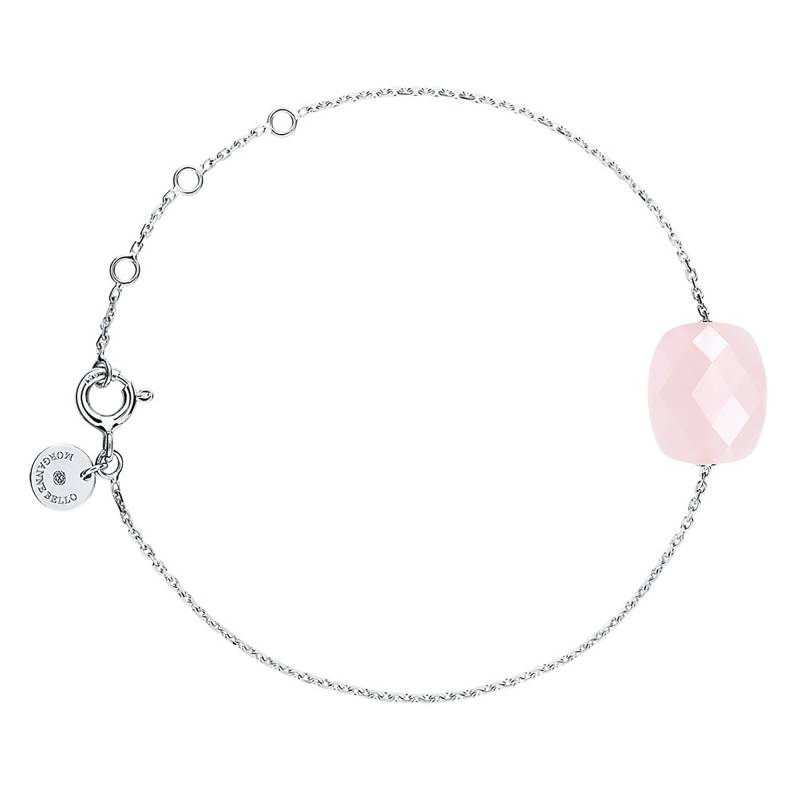 750 White Gold & Cushion Powder Pink Quartz Bracelet, Adjustable Length 17 cm - Morganne Bello