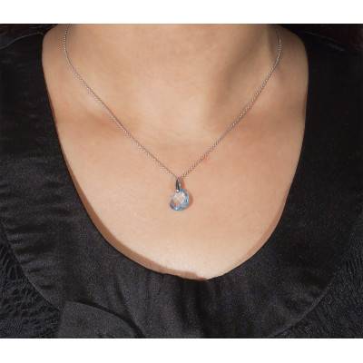 Pendentif Goutte Bleue, Or Blanc 750 - Les Valentines