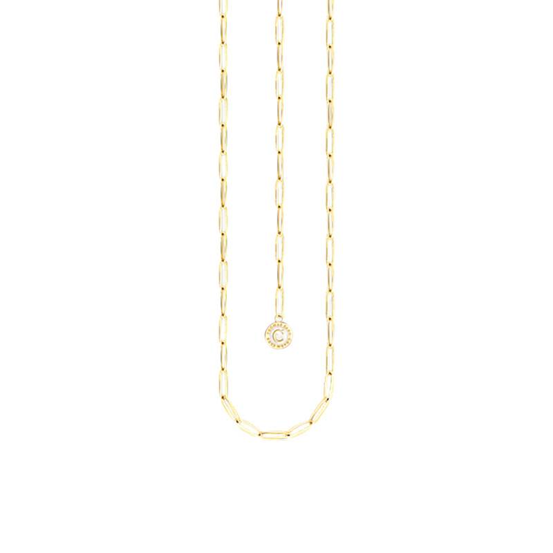 Gold-Plated Rectangular Cable Chain Charmista Round Coin Necklace, Length 45 cm - X2089-427-39 - Thomas Sabo