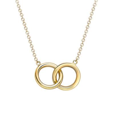Collier Double Anneau en Or Jaune 375, Longueur 43 à 46 cm - Emanessence