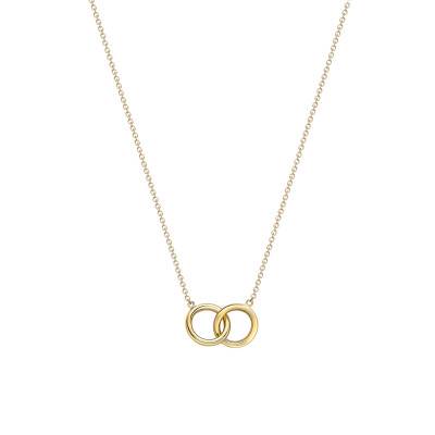 Collier Double Anneau en Or Jaune 375, Longueur 43 à 46 cm - Emanessence