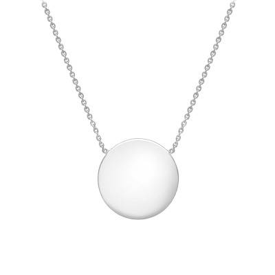 Collier Disque en Or Blanc 375, Longueur 41 à 43 cm - Emanessence