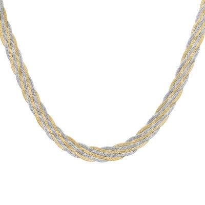 Collier Multi Mailles Chevrons Tressées en 2 Ors 375, Longueur 41 cm - Emanessence