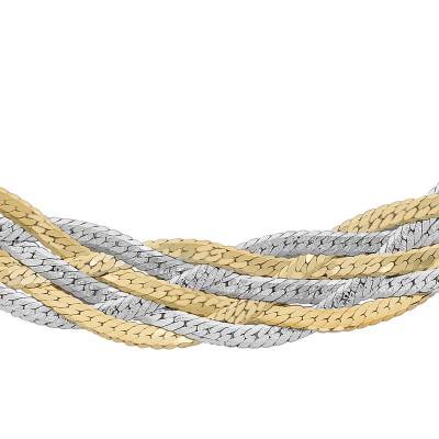 Collier Multi Mailles Chevrons Tressées en 2 Ors 375, Longueur 41 cm - Emanessence