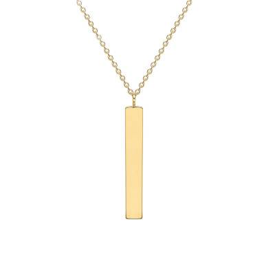 375/1000 Yellow Gold Rectangular Bar Necklace, Length 41 cm to 43 cm, Width 3 mm - Emanessence