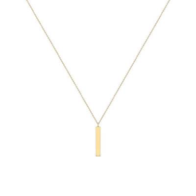 375/1000 Yellow Gold Rectangular Bar Necklace, Length 41 cm to 43 cm, Width 3 mm - Emanessence