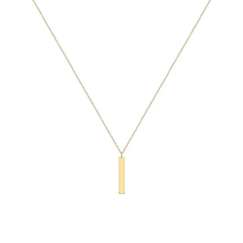 375/1000 Yellow Gold Rectangular Bar Necklace, Length 41 cm to 43 cm, Width 3 mm - Emanessence