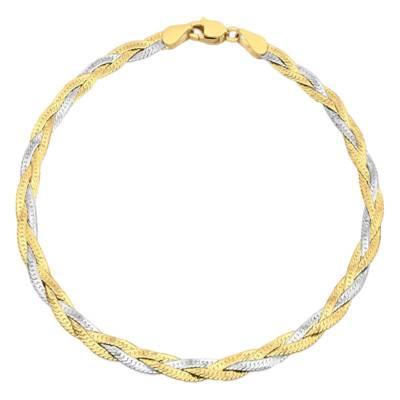 Two-Tone 375 Gold 3-Braid Chain, Length 46 cm, Width 3.50 mm - Emanessence