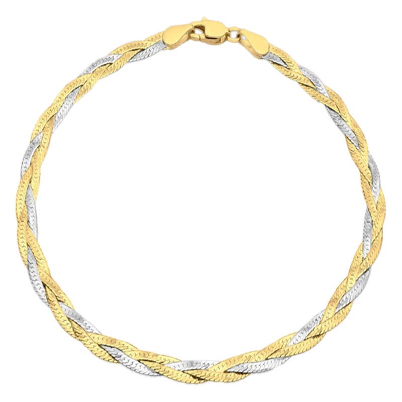 Two-Tone 375 Gold 3-Braid Chain, Length 46 cm, Width 3.50 mm - Emanessence