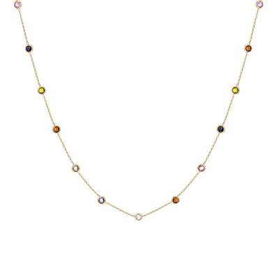 Collier en Or Jaune 375 & Zircones Multicolores, Longueur 41 à 43 cm - Emanessence