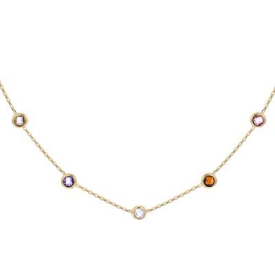 Collier en Or Jaune 375 & Zircones Multicolores, Longueur 41 à 43 cm - Emanessence