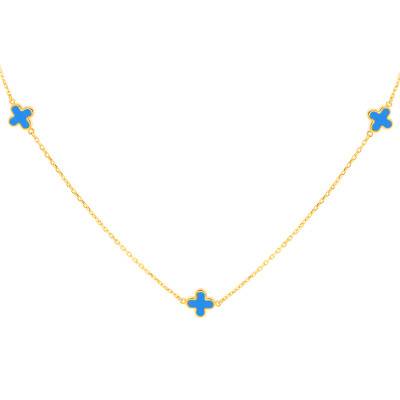 Collier Trèfle Turquoises & Or Jaune 375, Longueur de 41 à 43 cm - Emanessence