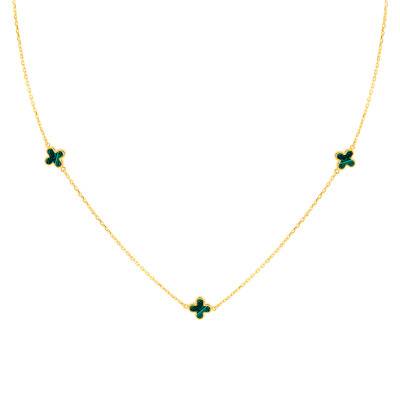 Collier Trèfle Malachites & Or Jaune 375, Longueur 41 à 43 cm - Emanessence