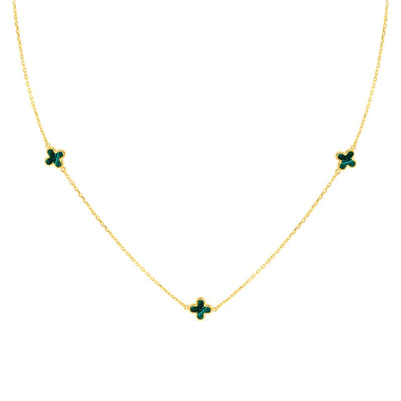 Yellow Gold 375 & Malachite Clover Necklace, Length 41 cm to 43 cm - Emanessence
