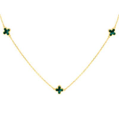 Collier Trèfle Malachites & Or Jaune 375, Longueur 41 à 43 cm - Emanessence