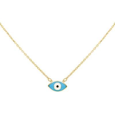 Collier Oeil Émaillé en Or Jaune 375, Longueur 41 à 43 cm - Emanessence