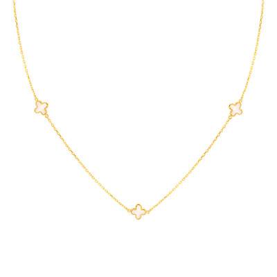 Yellow Gold 375 & Mother-of-Pearl Clover Necklace, Length 41 cm to 43 cm - Emanessence