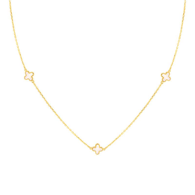 Yellow Gold 375 & Mother-of-Pearl Clover Necklace, Length 41 cm to 43 cm - Emanessence
