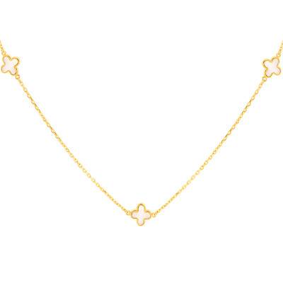 Yellow Gold 375 & Mother-of-Pearl Clover Necklace, Length 41 cm to 43 cm - Emanessence